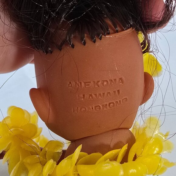 Vintage Anekona Hawaii Hula Girl Doll Hong Kong Yellow Lei Grass Skirt 5" Aloha - Picture 12 of 12